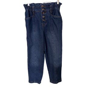 High-Waist Button Fly Denim Jeans Sz 6 With Elastic Waistband & Pockets